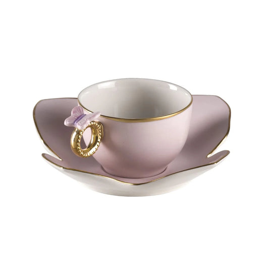 Butterfly Pastel Pink Tea Cup & Saucer (Villari)