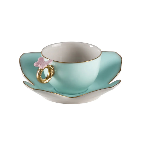 Butterfly Aquamarine Tea Cup & Saucer (Villari)