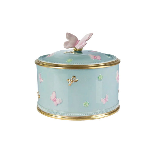 Butterfly Round Trinket Box - Aquamarine (Villari)