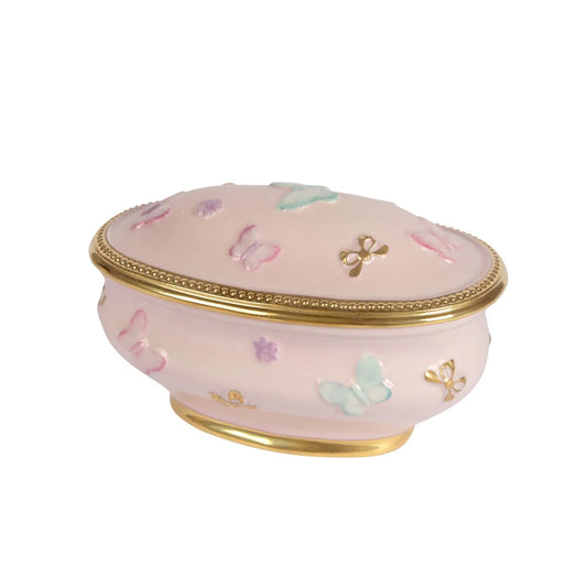 Butterfly Oval Trinket Box - Pink (Villari)