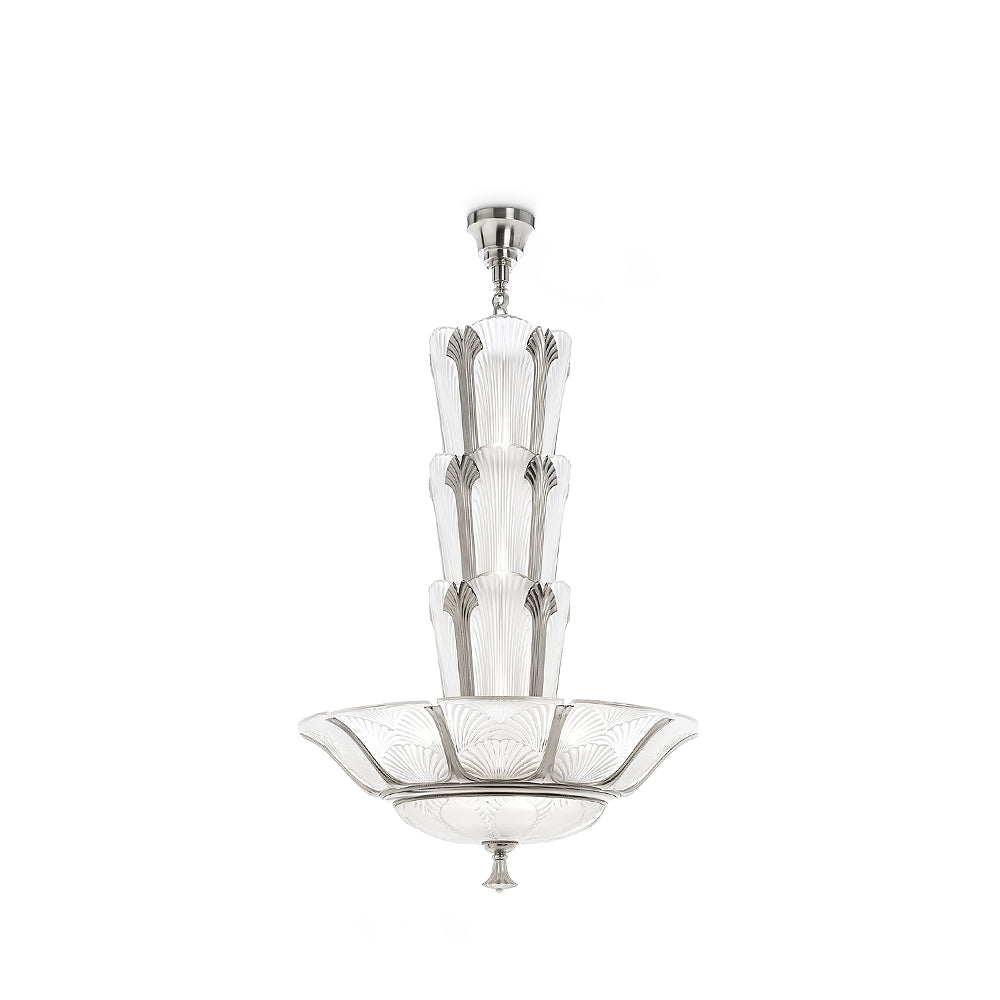 Ginkgo Chandelier - Shiny Nickel Finish (Lalique Special Order)