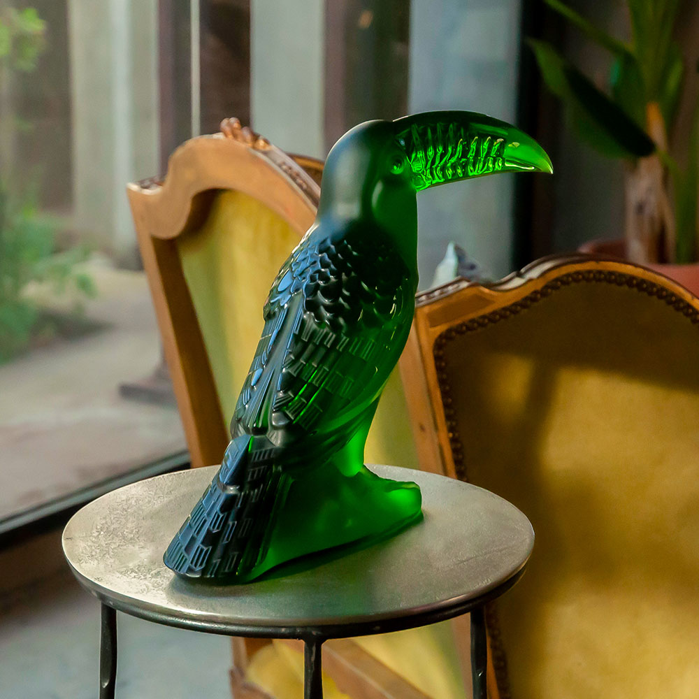 Toucan Sculpture - Amazon Green Crystal (Lalique Special Order)