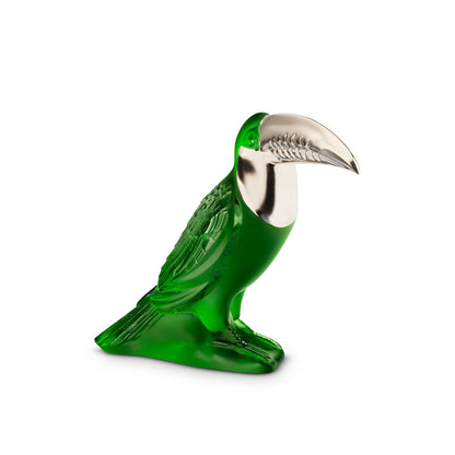 Toucan Sculpture - Amazon green, Platinum Stamped Crystal (Lalique Special Order)