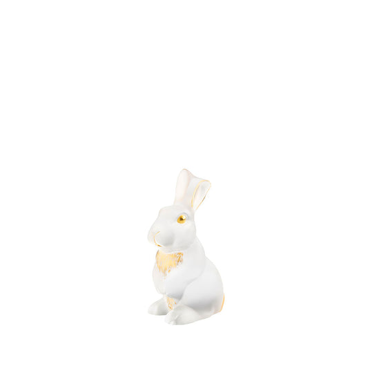 Toulouse Rabbit Sculpture - Clear, Gold Stamped Crystal (Lalique Special Order)