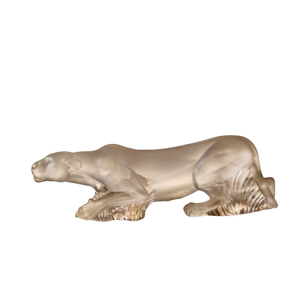 Timbavati Lioness Sculpture - Clear Crystal, Gold Stamped (Lalique Special Order)