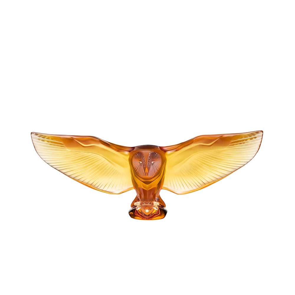 Barn Owl Sculpture - Amber Crystal (Lalique Special Order)