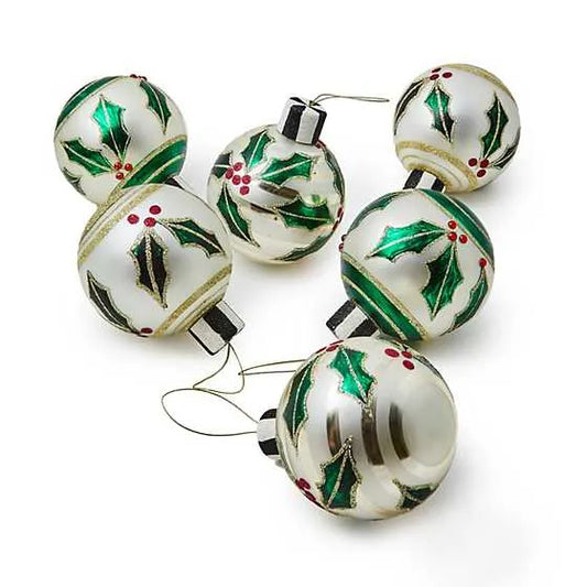 Holly Leaf Glass Ball Ornaments, Set of 6 (Mackenzie Childs)