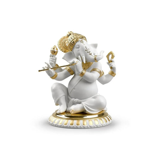 Bansuri Ganesha Figurine - Golden Lustre (Lladro Special Order)