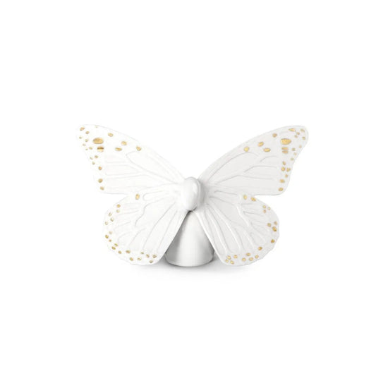 Butterfly Figurine - Golden Luster & White (Lladro Special Order)