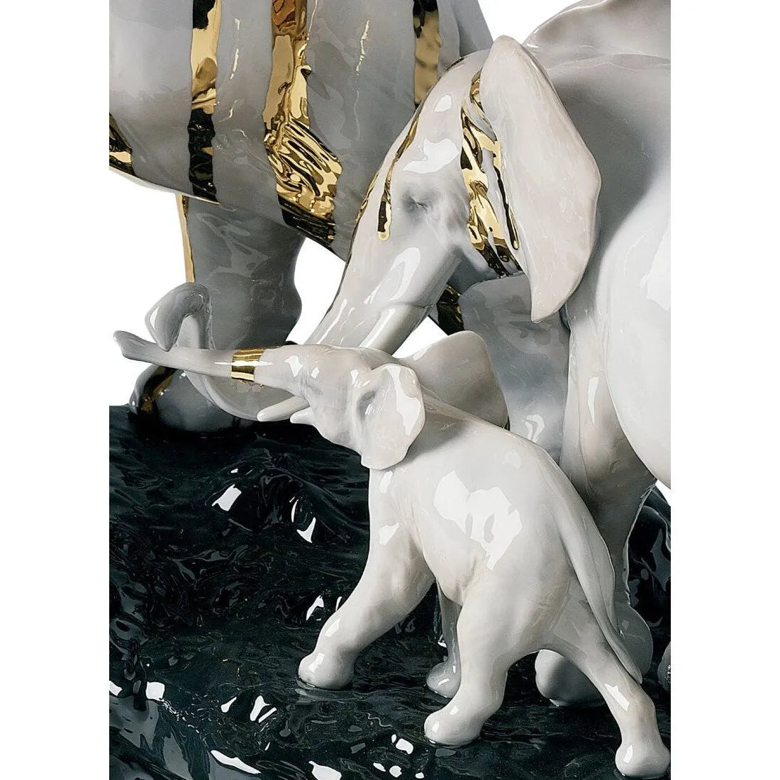 Celebration Elephants On Black Rock Figurine (Lladro Special Order)