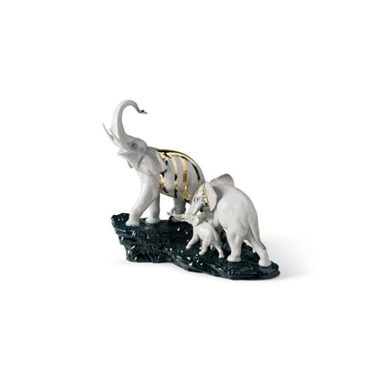 Celebration Elephants On Black Rock Figurine (Lladro Special Order)