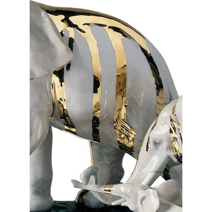 Celebration Elephants On Black Rock Figurine (Lladro Special Order)