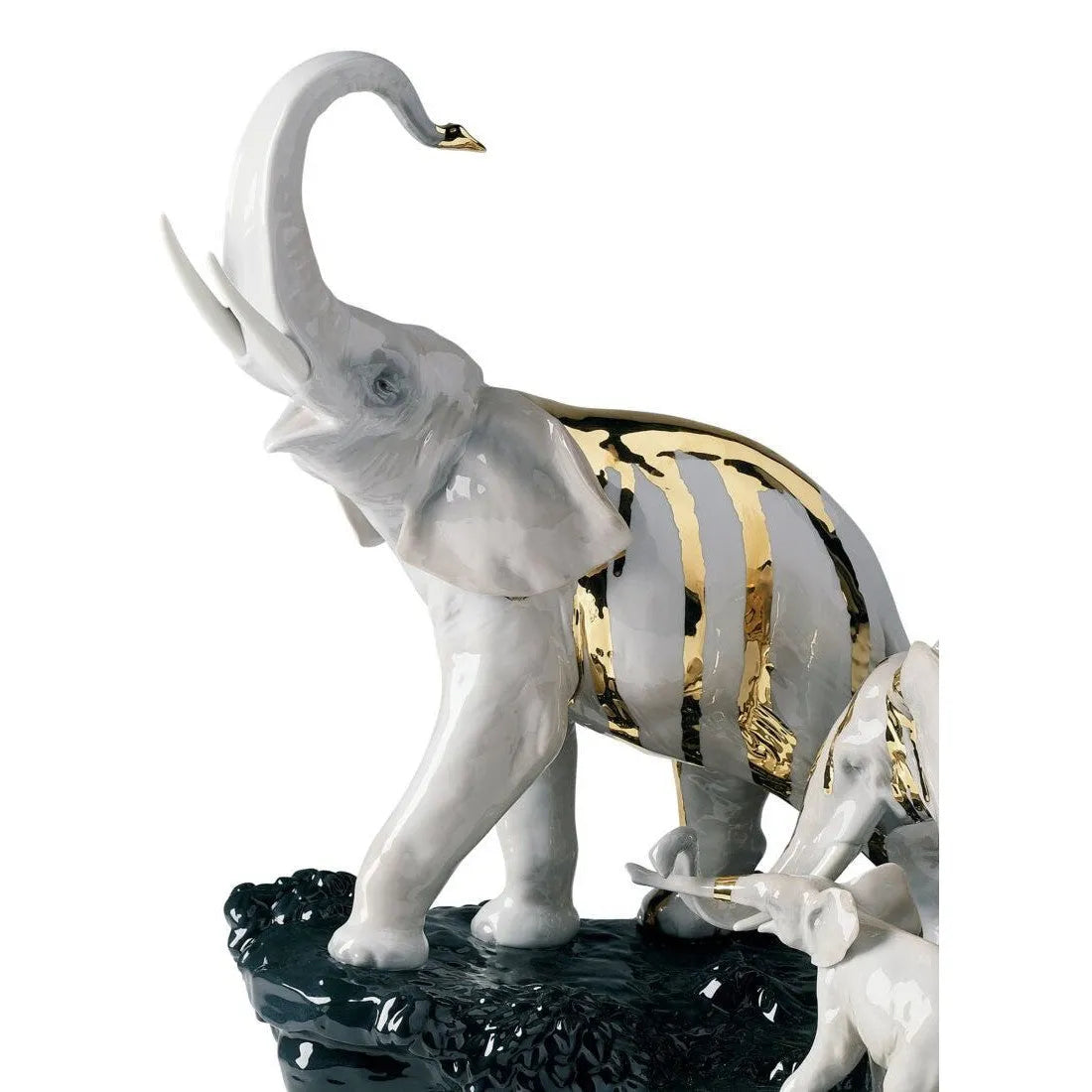 Celebration Elephants On Black Rock Figurine (Lladro Special Order)