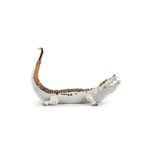 Crocodile Sculpture - White And Copper (Lladro Special Order)