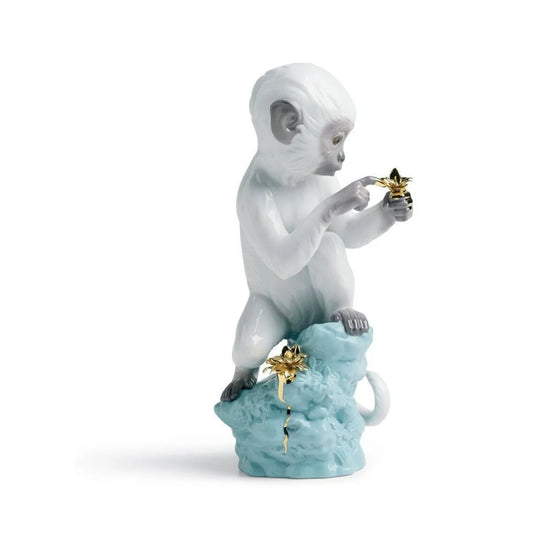 Curiosity Monkey On Turquoise Rock Figurine (Lladro Special Order)