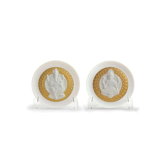 Goddes Lakshmi And Lord Ganesha Decorative Plates Set - Golden Lustre (Lladro Special Order)