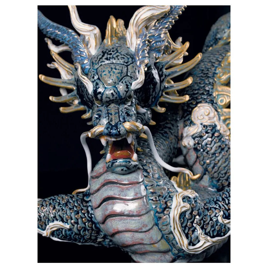 Great Dragon Sculpture - Golden Lustre And Blue (Limited Edition) (Lladro Special Order)