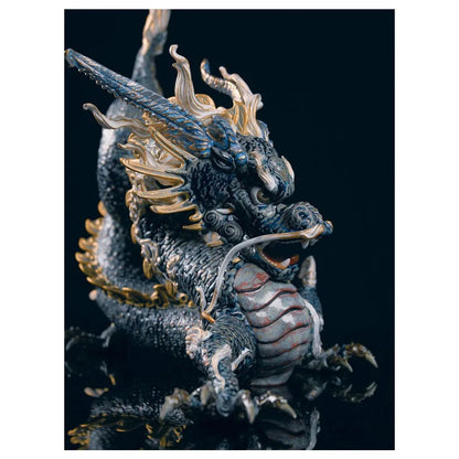 Great Dragon Sculpture - Golden Lustre And Blue (Limited Edition) (Lladro Special Order)