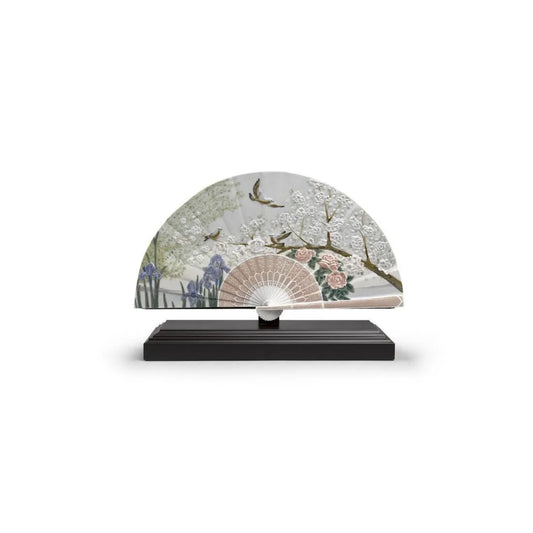 Iris And Cherry Flowers Fan Decorative Fan. Limited Edition (Lladro Special Order)