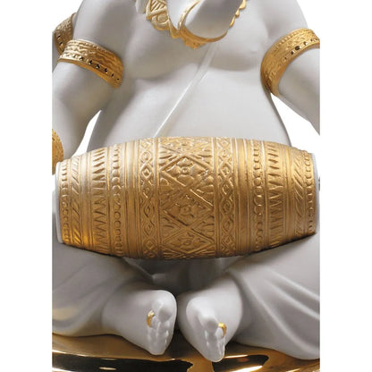 Mridangam Ganesha Figurine - Golden Lustre (Lladro Special Order)