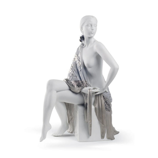 Nude With Shawl Woman Figurine - Silver Lustre (Lladro Special Order)