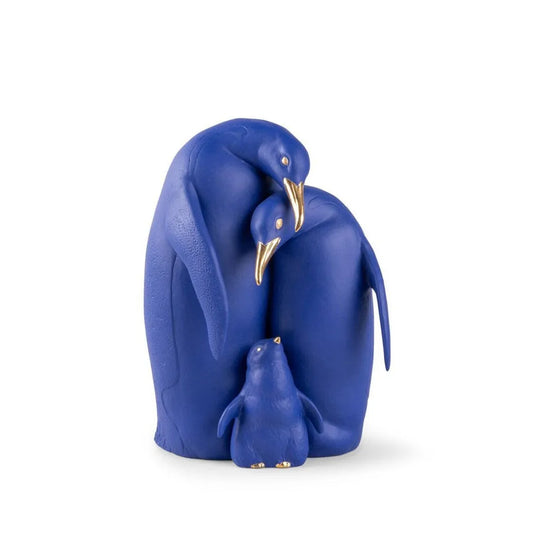 Penguin Family Sculpture (Limited Edition) - Blue And Gold (Lladro Special Order)