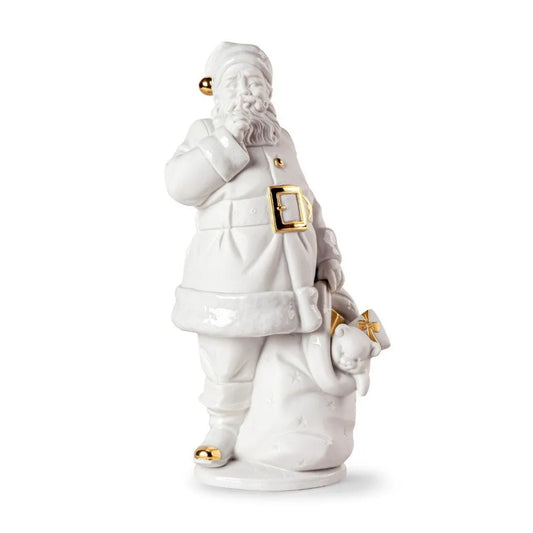 Santa Is Here Sculpture - White-Gold (Lladro Special Order)