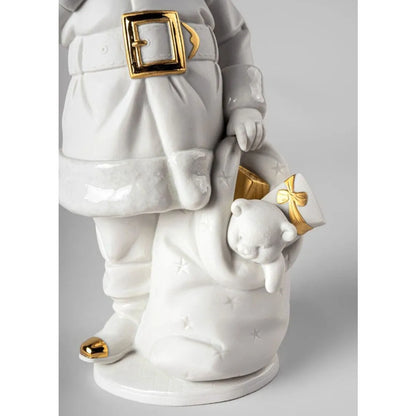 Santa Is Here Sculpture - White-Gold (Lladro Special Order)