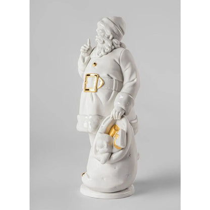 Santa Is Here Sculpture - White-Gold (Lladro Special Order)