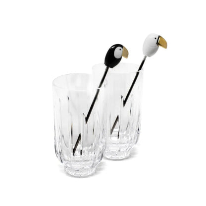 Toucan 2 Tall Crystal Glasses + 2 Stirrers Set - Golden Luster (Lladro Special Order)