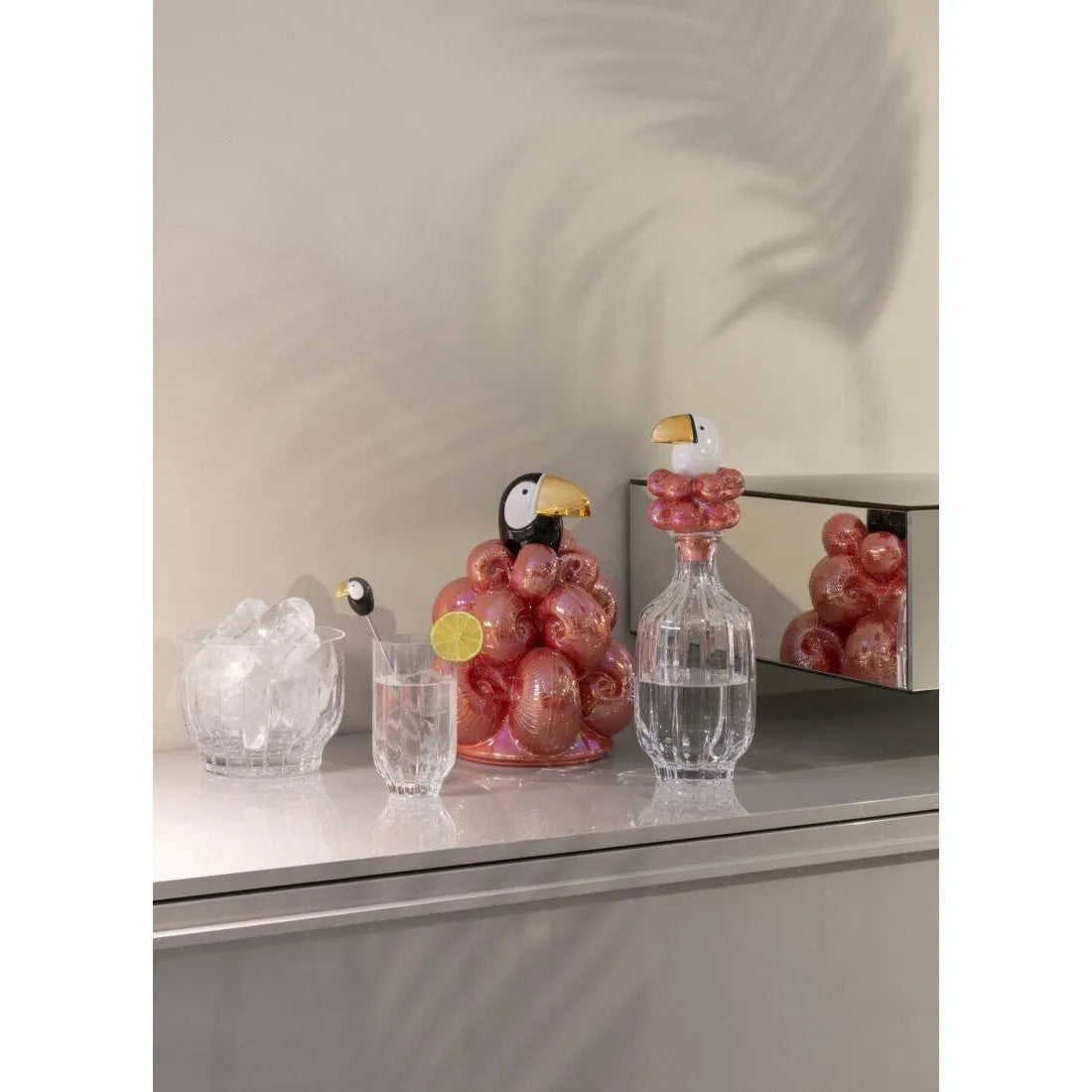 Toucan 2 Tall Crystal Glasses + 2 Stirrers Set - Golden Luster (Lladro Special Order)