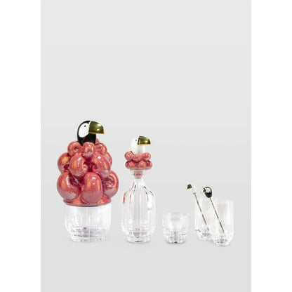 Toucan 2 Tall Crystal Glasses + 2 Stirrers Set - Golden Luster (Lladro Special Order)