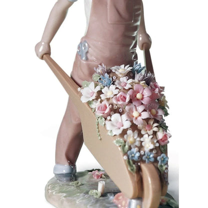 Wheelbarrow With Flowers Boy Figurine (Lladro Special Order)