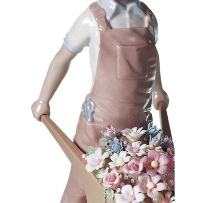 Wheelbarrow With Flowers Boy Figurine (Lladro Special Order)