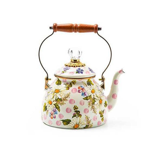 Wildflowers Enamel 2 Qt Tea Kettle - Pink (Mackenzie Childs) - Gallery Gifts Online 