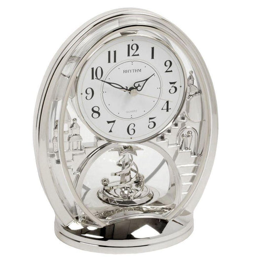 Mantel Oval Silver Arab - Rhythm Clock - Gallery Gifts Online 