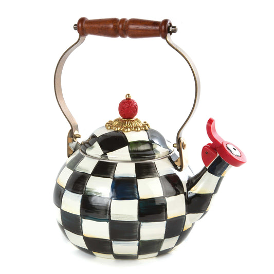 Courtly Check Enamel Whistling Tea Kettle (Mackenzie Childs) - Gallery Gifts Online 