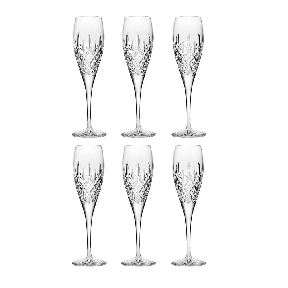 Six Champagne Flutes - London (Royal Scot Crystal) - Gallery Gifts Online 