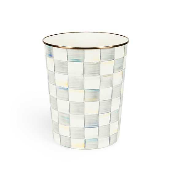 Sterling Check Enamel Waste Bin (Mackenzie Childs) - Gallery Gifts Online 